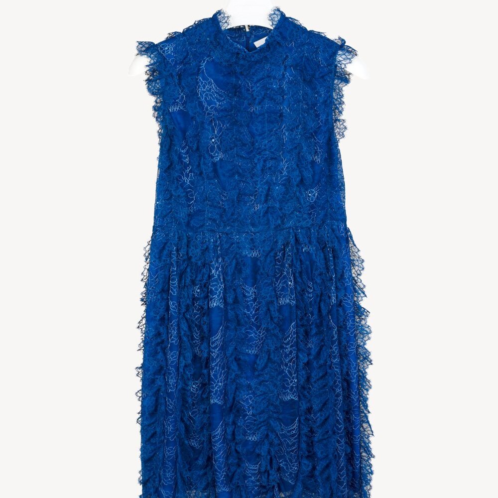 Givenchy Cobalt-Blue Lace Ruffle Sleeveless Dress